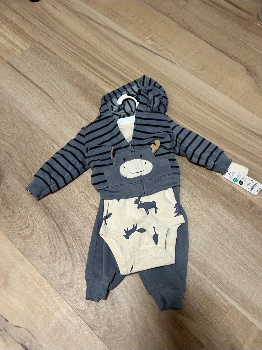 Carter's Blue & Cream Striped Hoodie One-Piece Bodysuit Set
